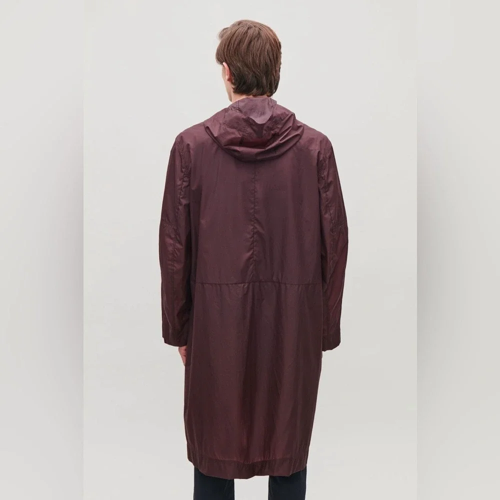 COS Men's Large Hooded‎ Packable Lightweight Anorak Dark Burgundy Purple/Black